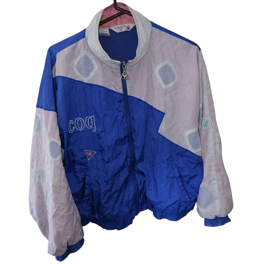 Track Jacket Vintage 1980 Le Coq Sportif Women Size M Full Zip, Satin